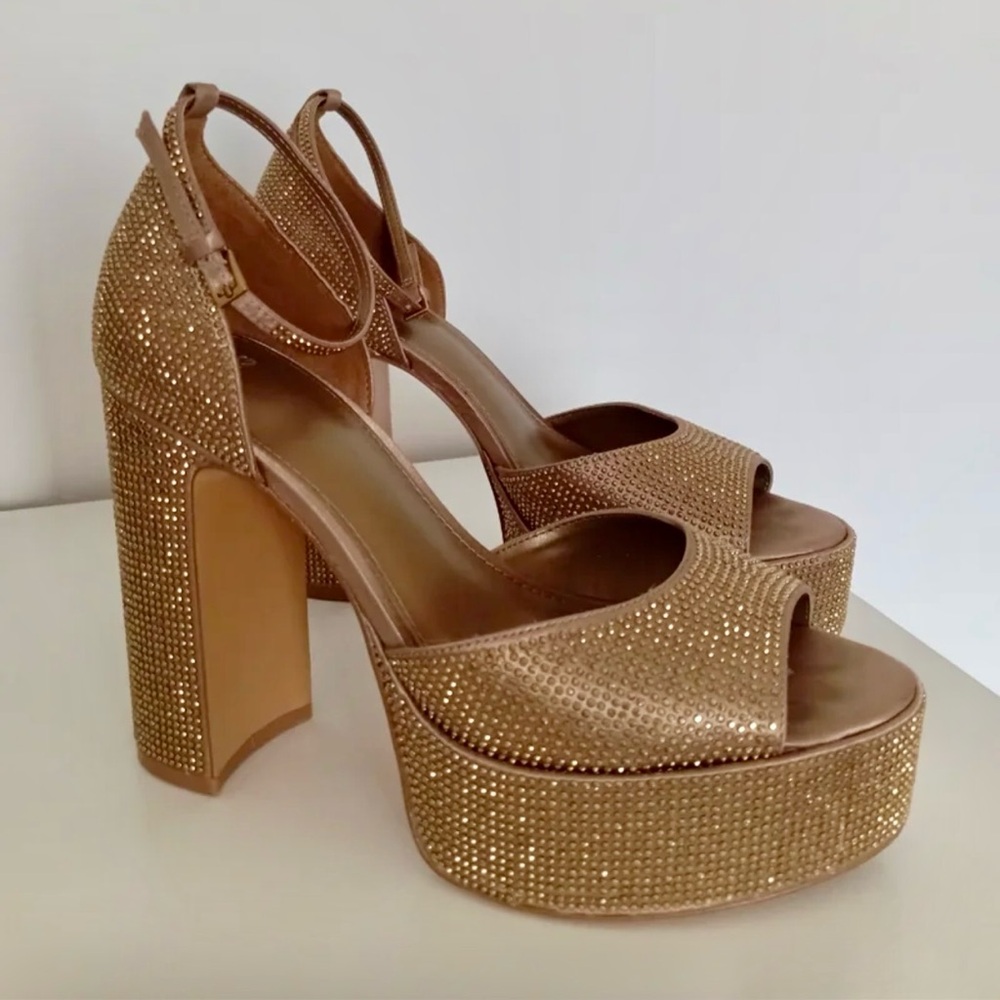 Gold Platform Heels with Ankle Strap